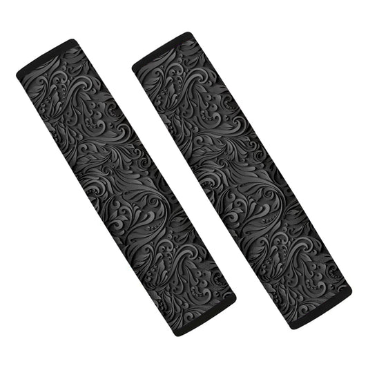 Black Western Damask Floral Print Car Seat Belt Covers