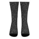 Black Western Damask Floral Print Crew Socks