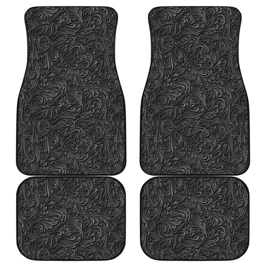 Black Western Damask Floral Print Front and Back Car Floor Mats