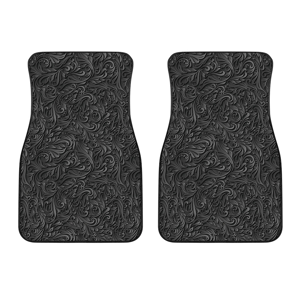 Black Western Damask Floral Print Front Car Floor Mats