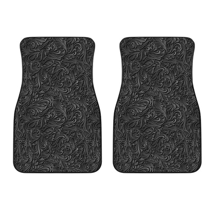 Black Western Damask Floral Print Front Car Floor Mats