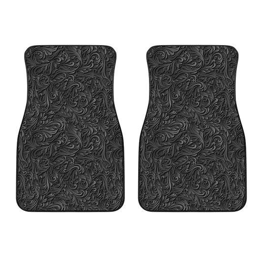Black Western Damask Floral Print Front Car Floor Mats