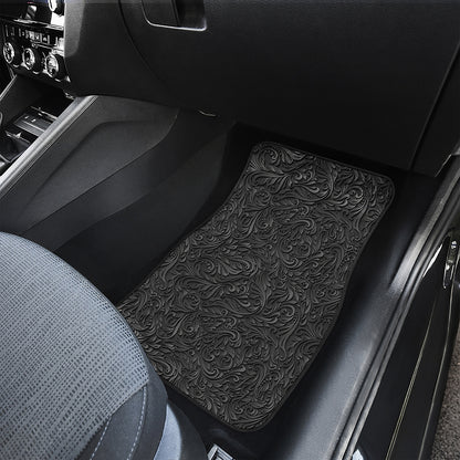 Black Western Damask Floral Print Front Car Floor Mats