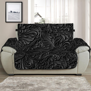 Black Western Damask Floral Print Half Sofa Protector