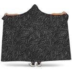 Black Western Damask Floral Print Hooded Blanket