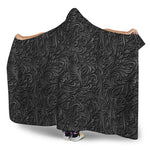 Black Western Damask Floral Print Hooded Blanket