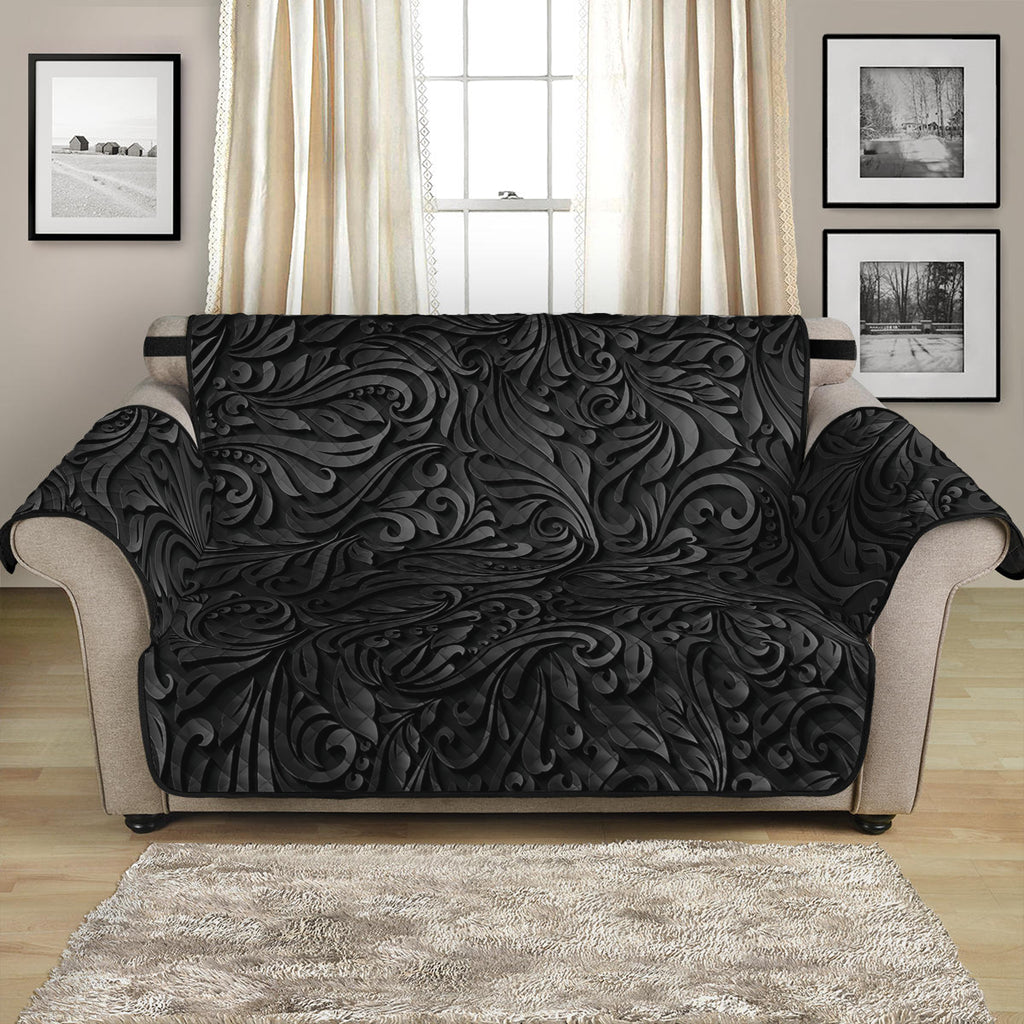 Black Western Damask Floral Print Loveseat Protector