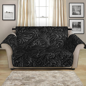 Black Western Damask Floral Print Loveseat Protector