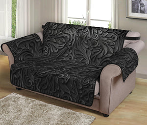 Black Western Damask Floral Print Loveseat Protector