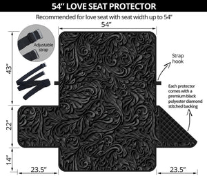 Black Western Damask Floral Print Loveseat Protector