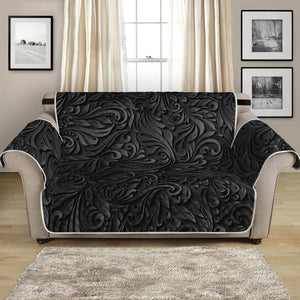 Black Western Damask Floral Print Loveseat Protector