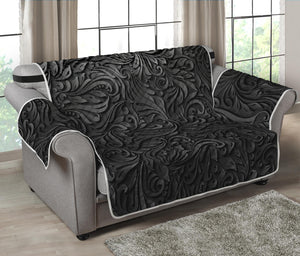 Black Western Damask Floral Print Loveseat Protector