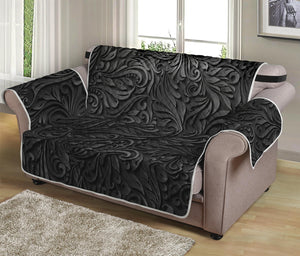 Black Western Damask Floral Print Loveseat Protector