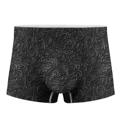 Black Western Damask Floral Print Men's Boxer Briefs