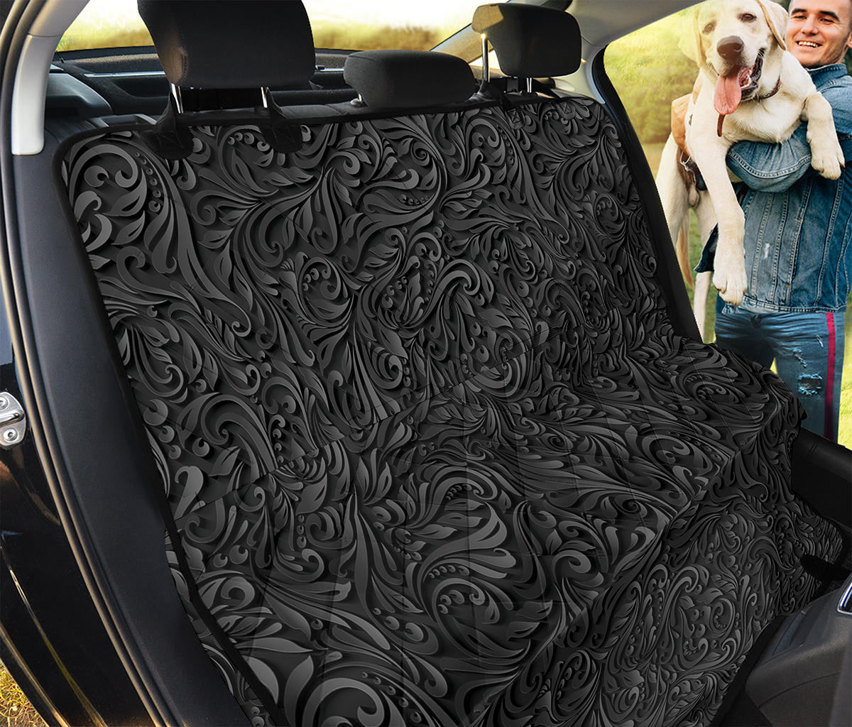 Black Western Damask Floral Print Pet Car Back Seat Cover