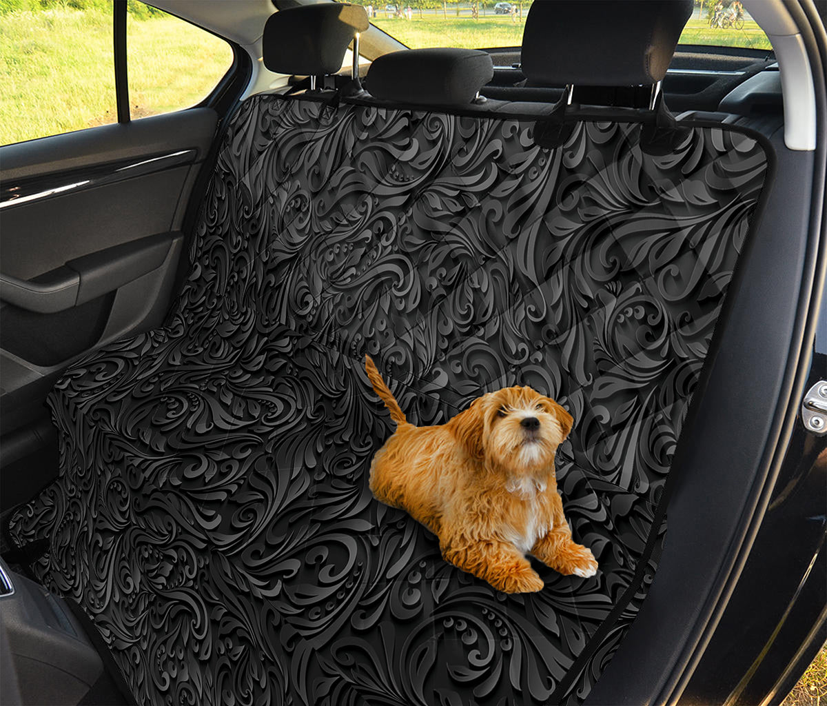 Black Western Damask Floral Print Pet Car Back Seat Cover