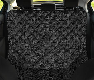 Black Western Damask Floral Print Pet Car Back Seat Cover