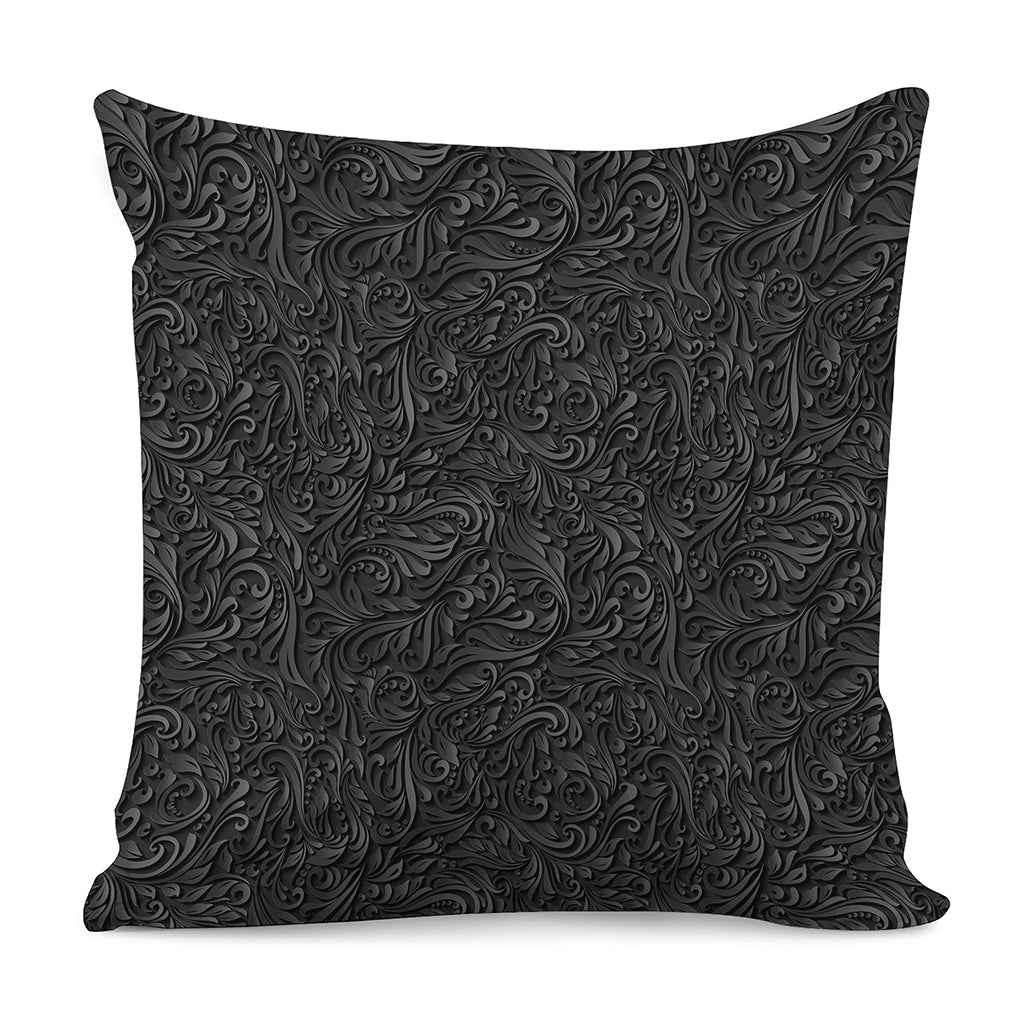 Black Western Damask Floral Print Pillow Cover