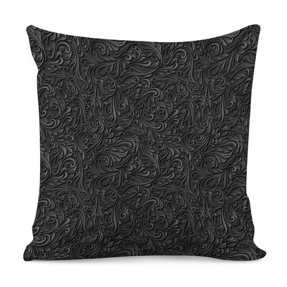 Black Western Damask Floral Print Pillow Cover