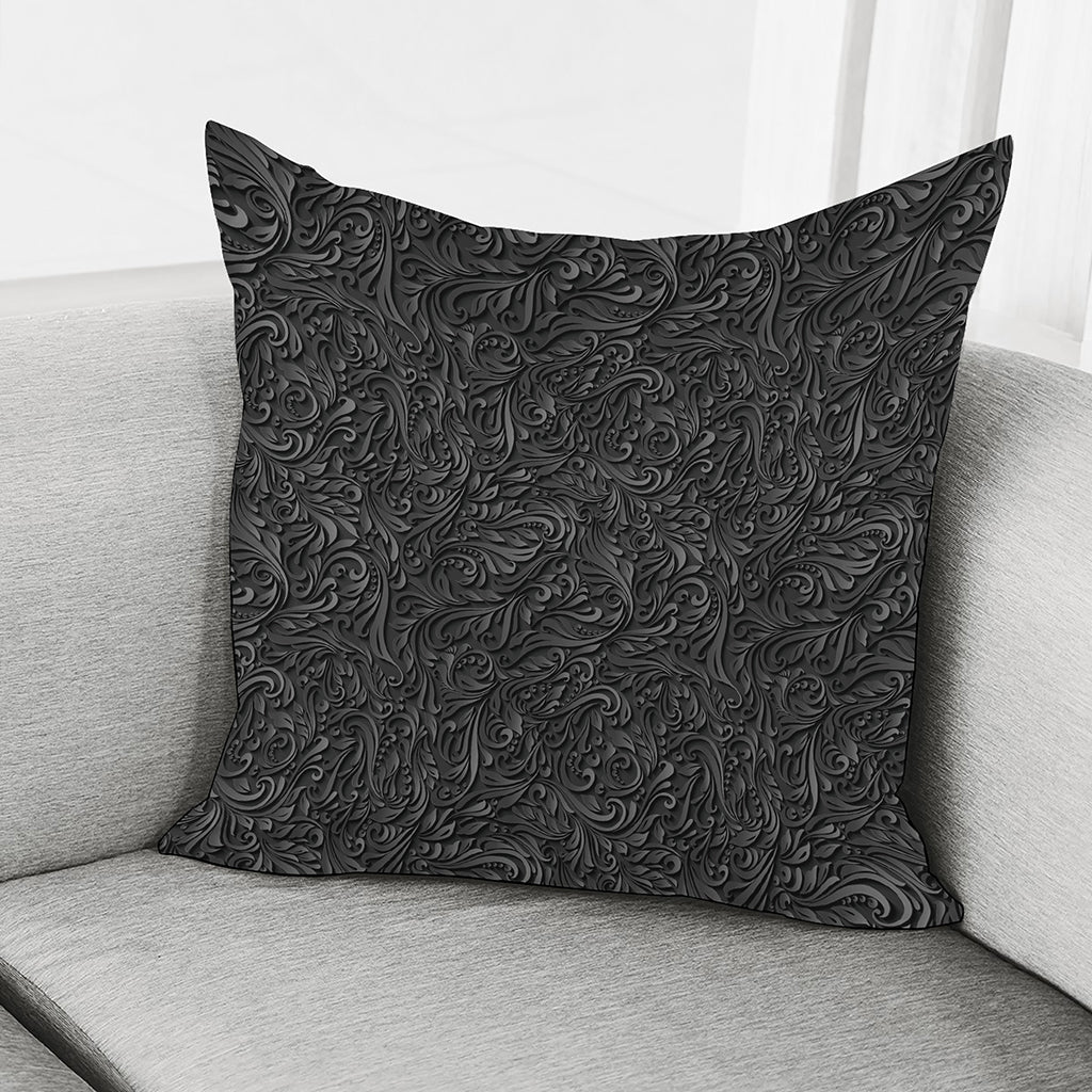 Black Western Damask Floral Print Pillow Cover