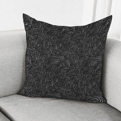 Black Western Damask Floral Print Pillow Cover