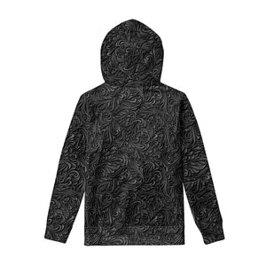 Black Western Damask Floral Print Pullover Hoodie