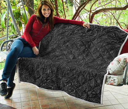 Black Western Damask Floral Print Quilt