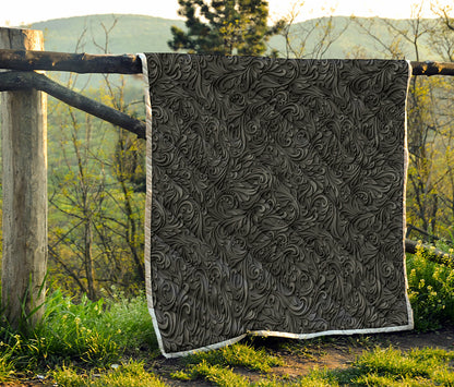 Black Western Damask Floral Print Quilt