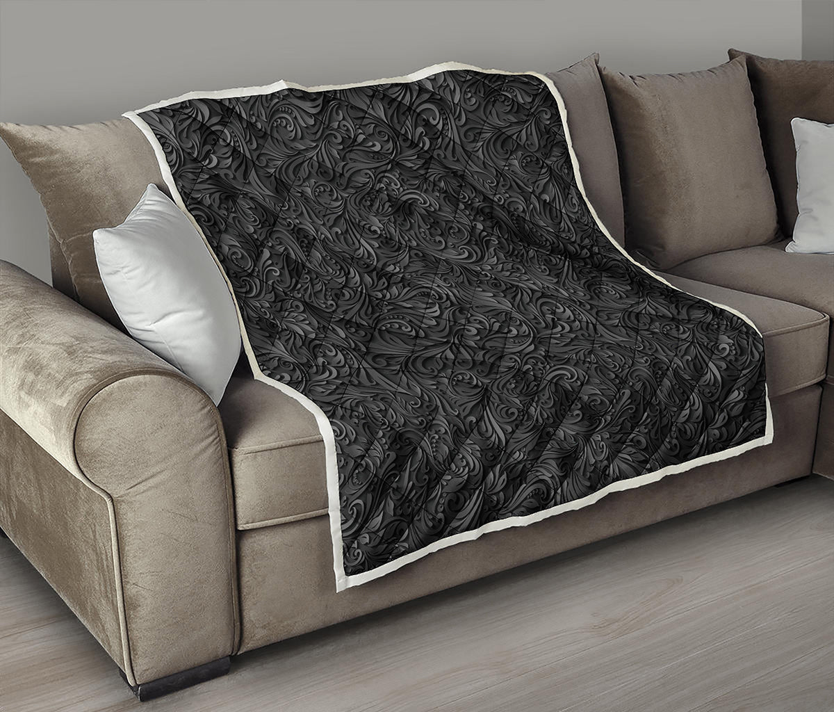 Black Western Damask Floral Print Quilt