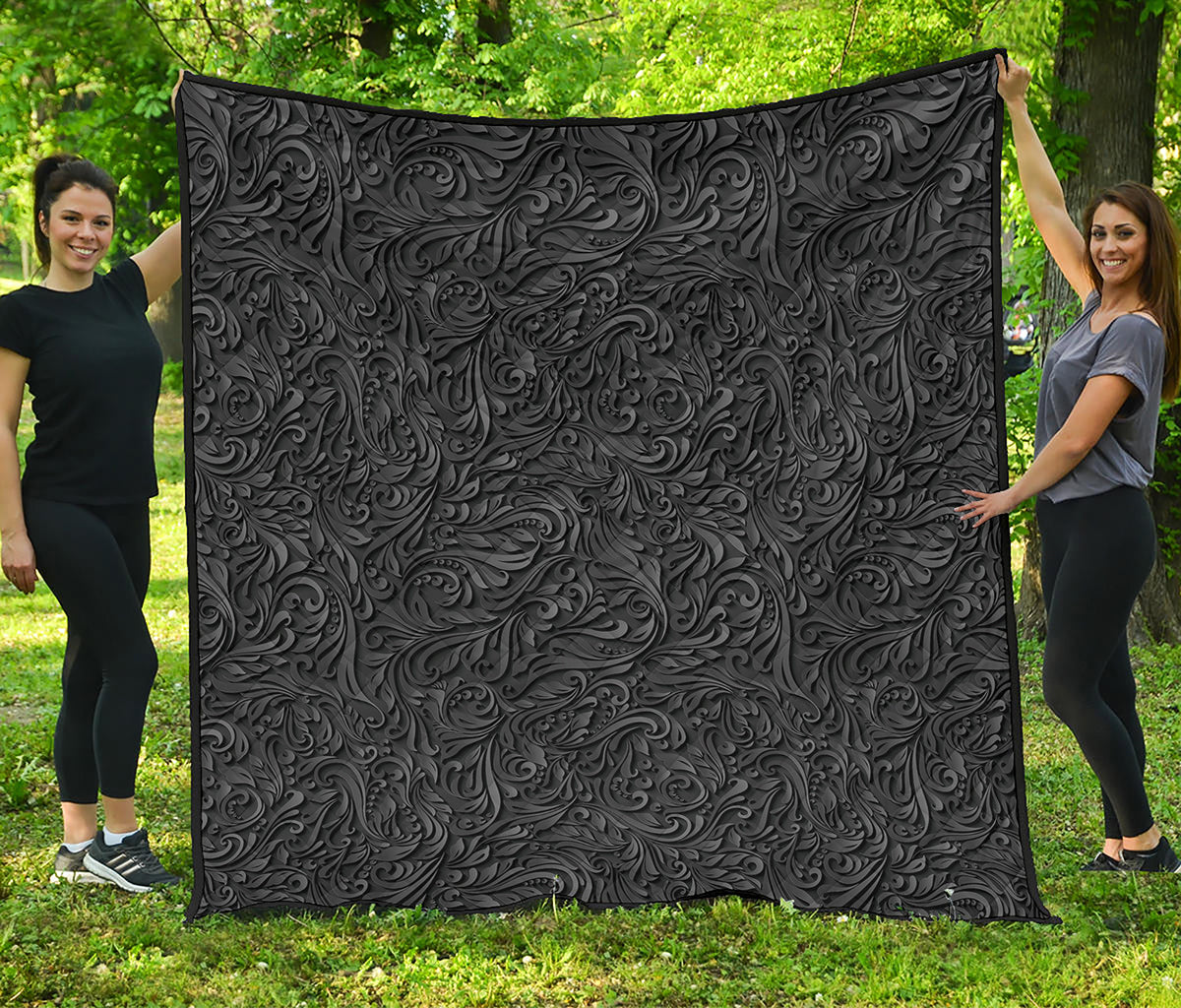 Black Western Damask Floral Print Quilt
