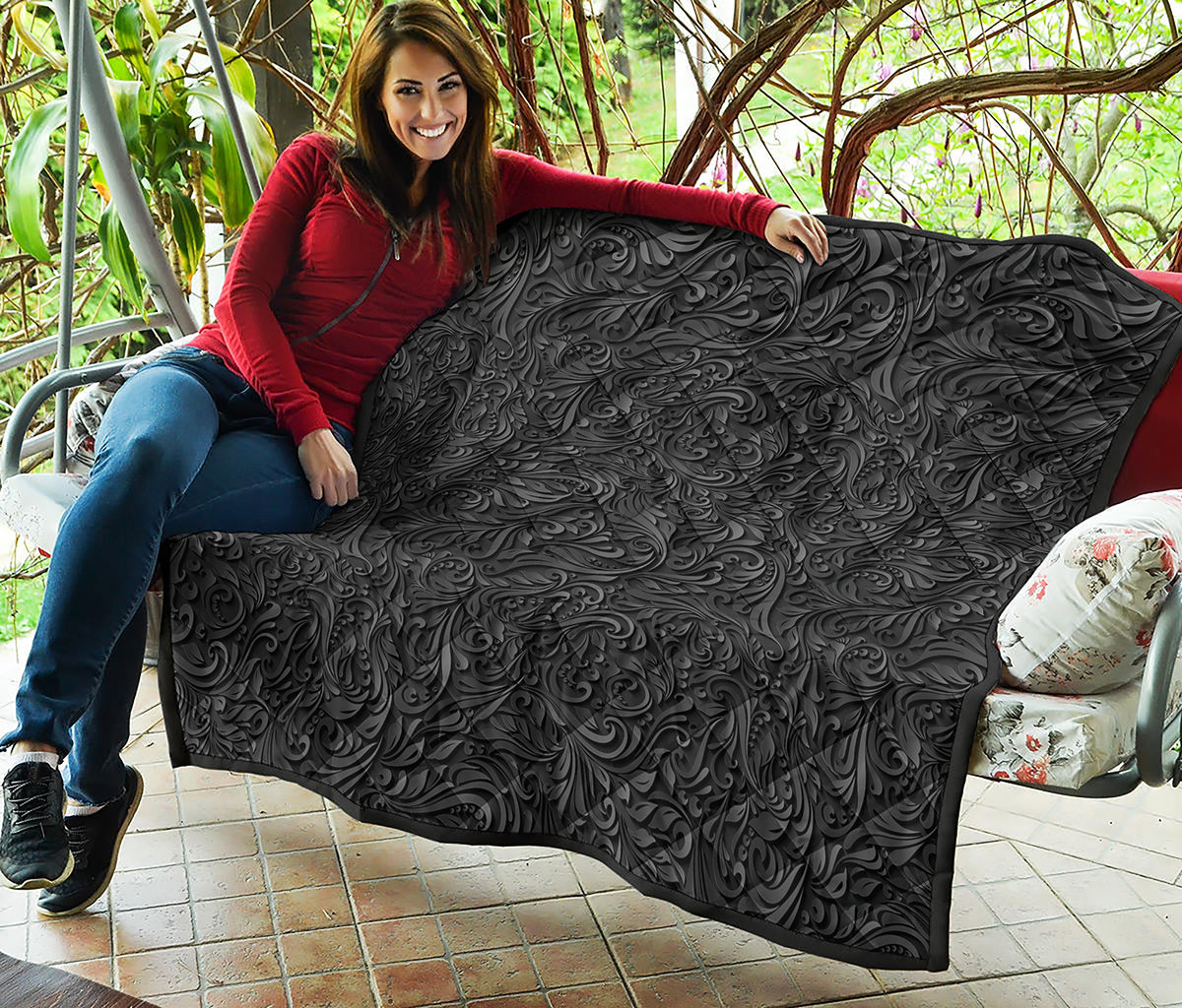 Black Western Damask Floral Print Quilt