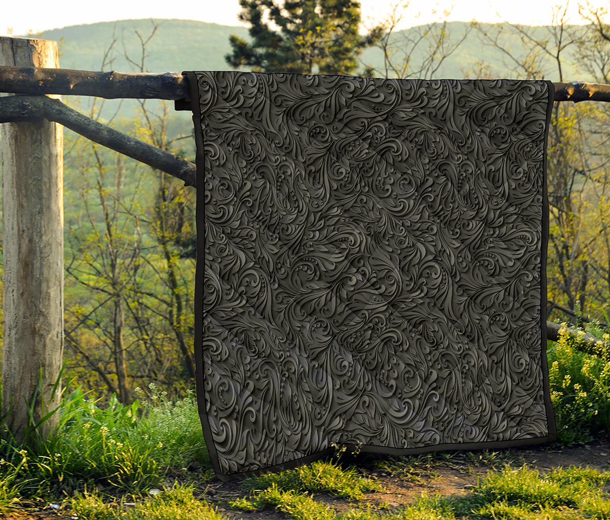 Black Western Damask Floral Print Quilt
