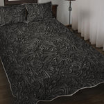Black Western Damask Floral Print Quilt Bed Set