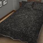 Black Western Damask Floral Print Quilt Bed Set