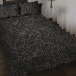Black Western Damask Floral Print Quilt Bed Set