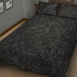 Black Western Damask Floral Print Quilt Bed Set