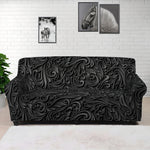 Black Western Damask Floral Print Sofa Cover