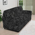 Black Western Damask Floral Print Sofa Cover