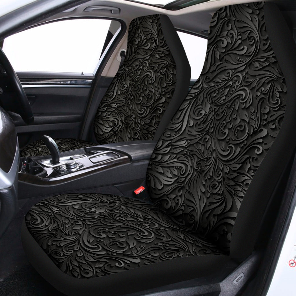 Black Western Damask Floral Print Universal Fit Car Seat Covers