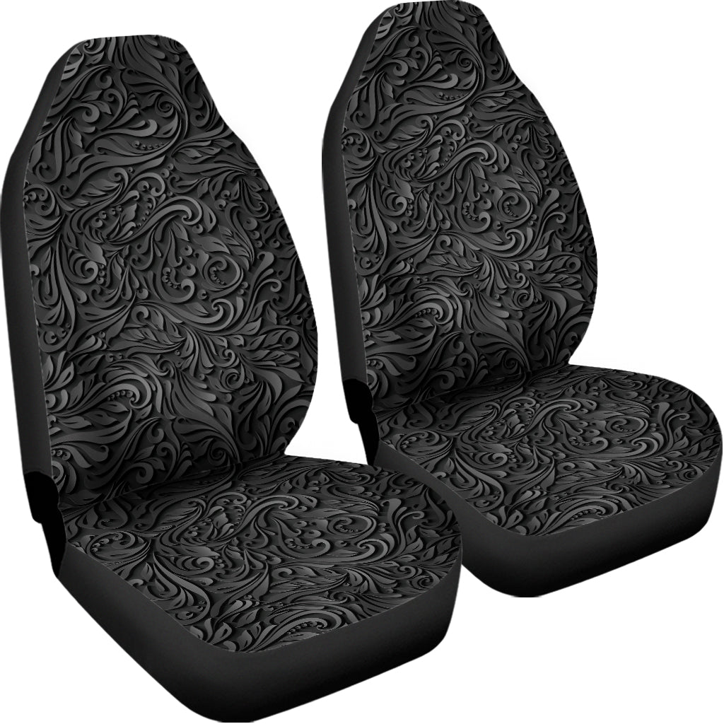 Black Western Damask Floral Print Universal Fit Car Seat Covers