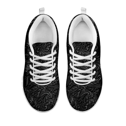 Black Western Damask Floral Print White Sneakers
