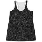 Black Western Damask Floral Print Women's Racerback Tank Top