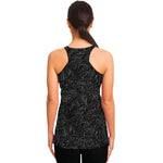 Black Western Damask Floral Print Women's Racerback Tank Top