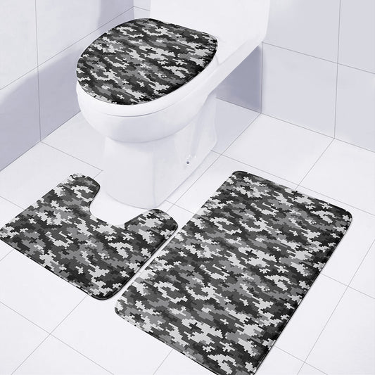 Black White And Grey Digital Camo Print 3 Piece Bath Mat Set