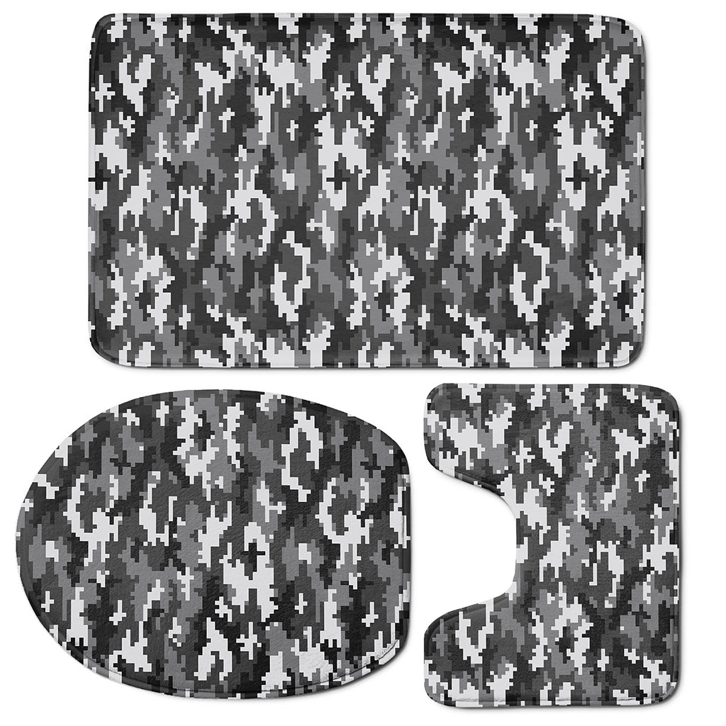 Black White And Grey Digital Camo Print 3 Piece Bath Mat Set