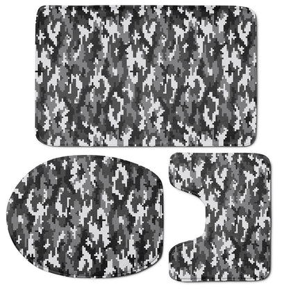 Black White And Grey Digital Camo Print 3 Piece Bath Mat Set