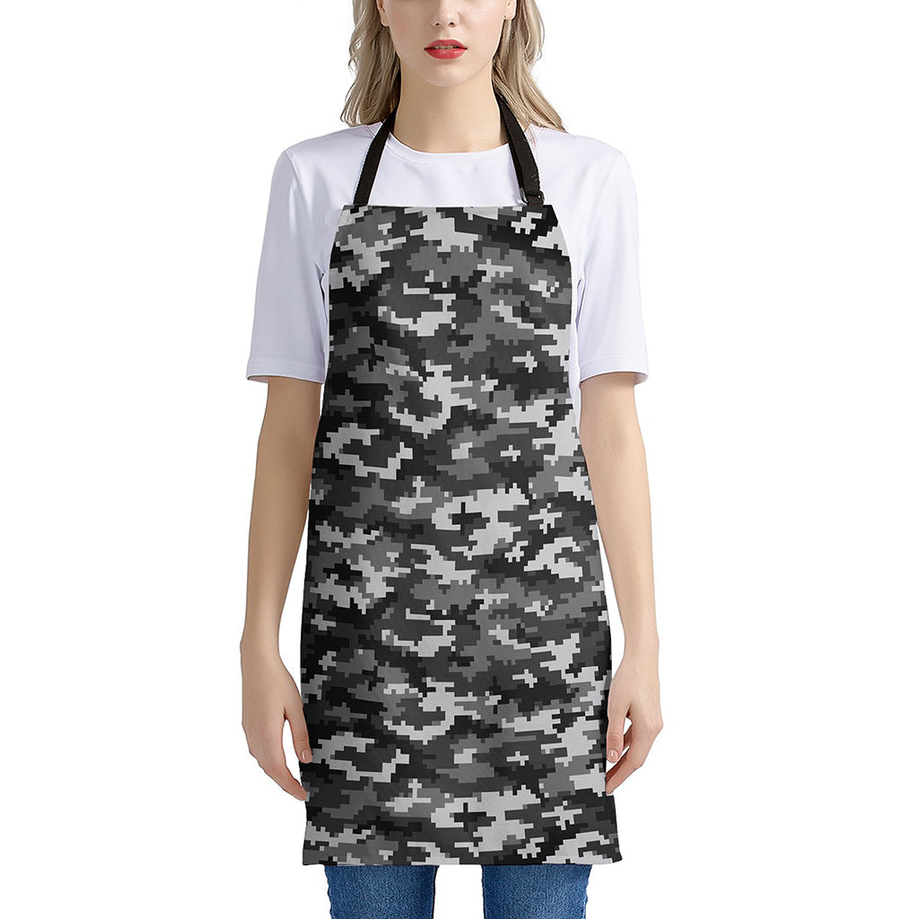 Black White And Grey Digital Camo Print Apron