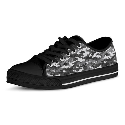 Black White And Grey Digital Camo Print Black Low Top Shoes