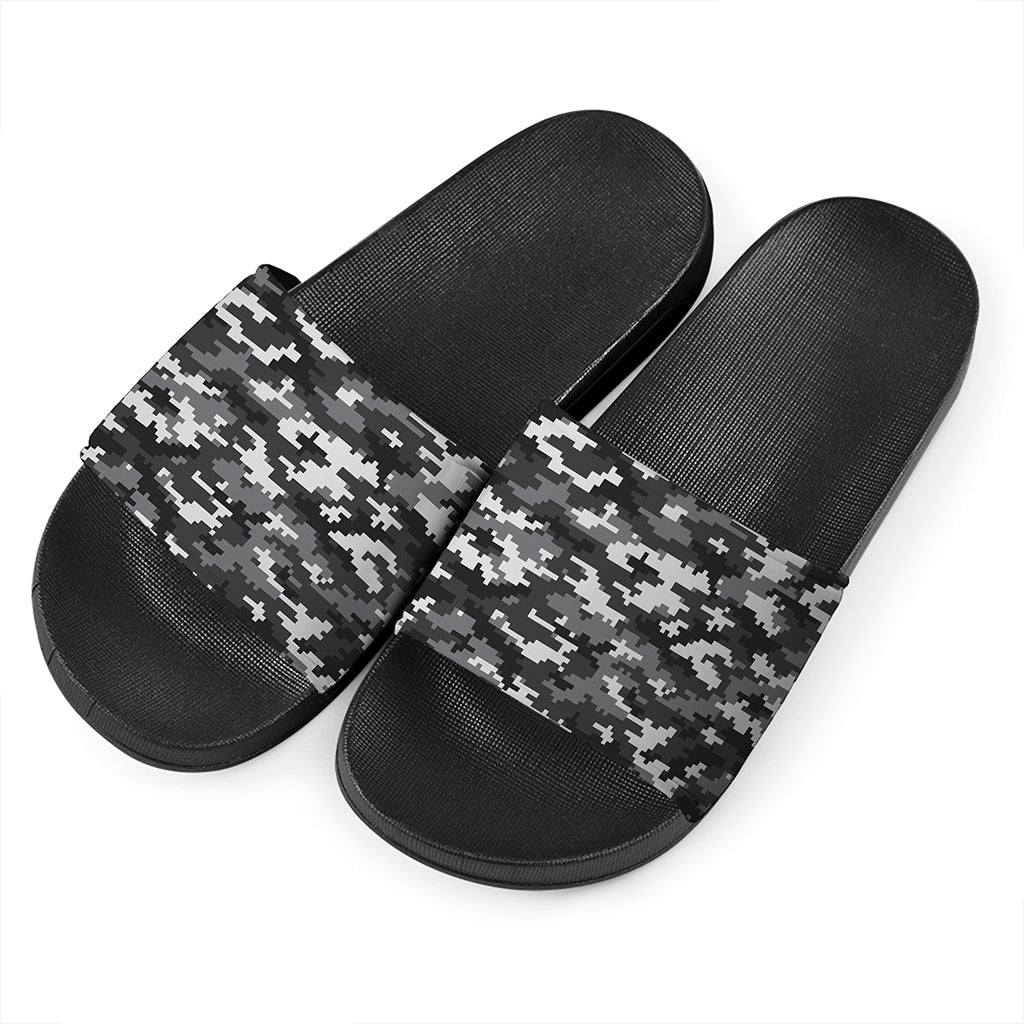 Black White And Grey Digital Camo Print Black Slide Sandals