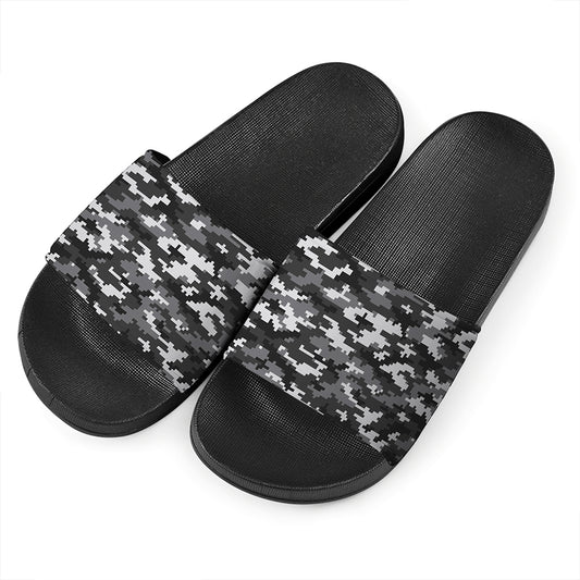 Black White And Grey Digital Camo Print Black Slide Sandals